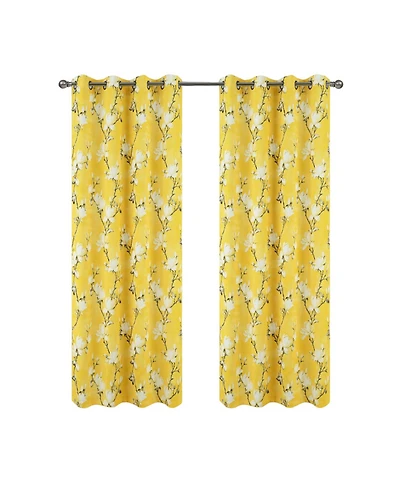 Olivia Gray 100% Polyester 200 Gsm Blossom Printed Blackout Grommet Curtain Panel