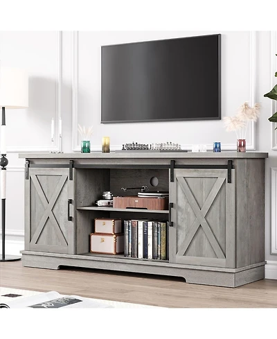 gaomon Farmhouse TV Stand for Tvs up to 65", Modern Entertainment Center with Sliding Barn Doors & Adjustable Shelves, Console