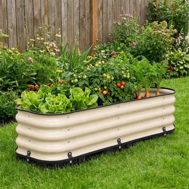 Aoodor Galvanized Raised Garden Bed, Self-Watering Planter Box with Drainage Plug and Water Reservoir