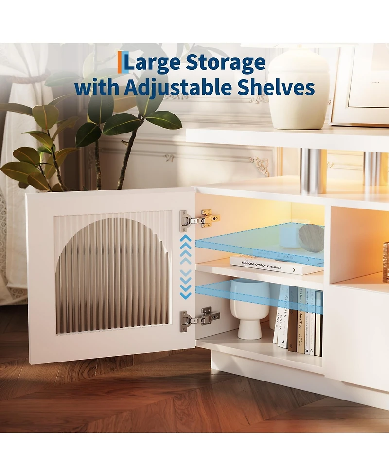 gaomon Led Tv Stand with Storage, 55/60/65 Inch Entertainment Center with Led Lights, Power Outlets & Adjustable Shelves