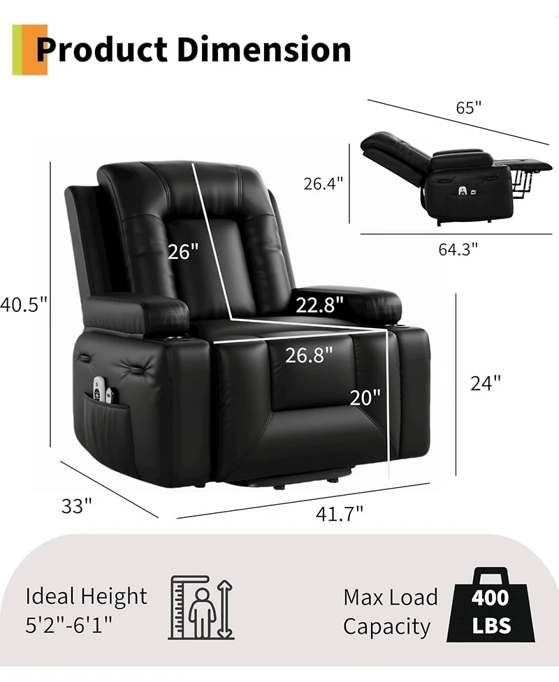 gaomon Oversized Power Lift Recliner Chair, Home Theater Seating with Lumbar Support, Faux Pu Leather Recliner Adjustable Back and Legs Sofa