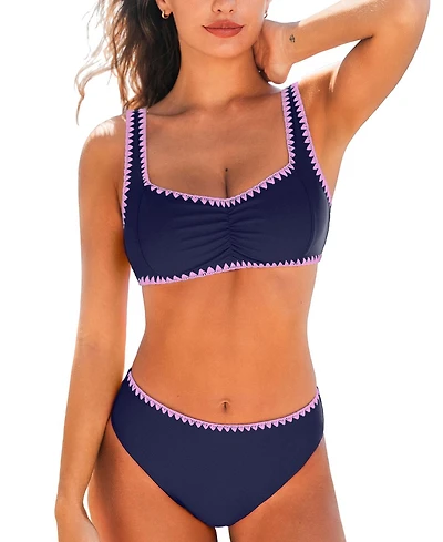 Cupshe Women's Sweetheart Neck Stitching Bikini Sets