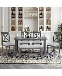 Streamdale Furniture 6-Piece Solid Wood Foldable Dining Set with Bench