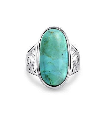 Bling Jewelry Large Oval Cabochon Western Natural Turquoise Statement Ring Filigree Scroll Band .925 Sterling Silver