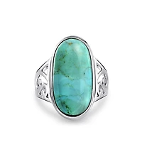 Bling Jewelry Large Oval Cabochon Western Natural Turquoise Statement Ring Filigree Scroll Band .925 Sterling Silver