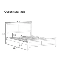 Streamdale Furniture Modern Solid Wood Queen Platform Bed with Slats Support, Seadrift