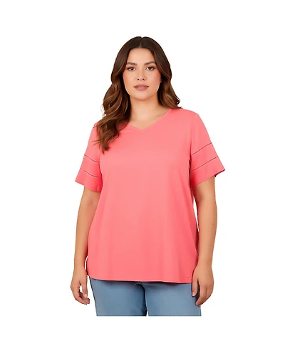 Avenue Women's Openwork Trim Short Sleeve Top