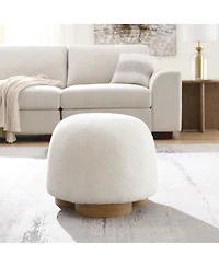 Streamdale Furniture Streamdale White Fully Assembled Round Soft Teddy Fabric Upholstered Ottoman Footstool