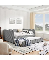 Streamdale Furniture Cozy Gingham Daybed with Twin Trundle, Usb Port