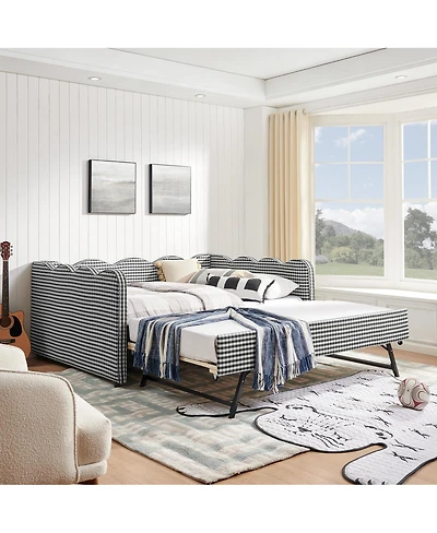 Streamdale Furniture Cozy Gingham Daybed with Twin Trundle, Usb Port