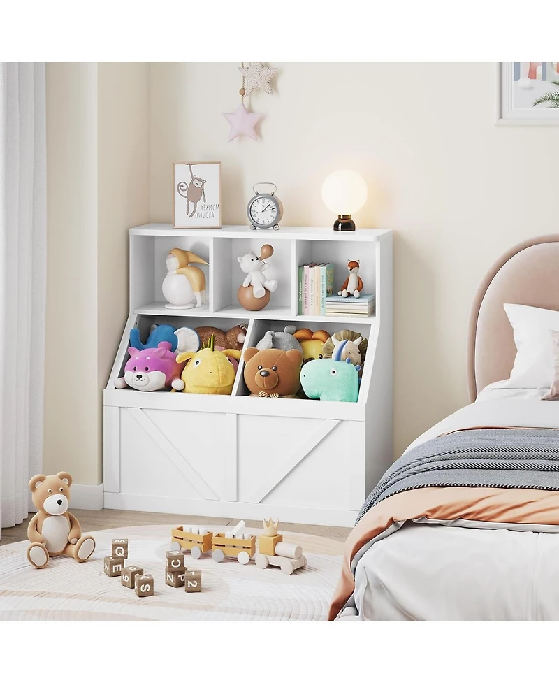 gaomon Kids Bookshelf and Toy Storage – Wooden Organizer with Cabinet Shelf, Toddler Bookcase for Playroom, Bedroom, Nursery