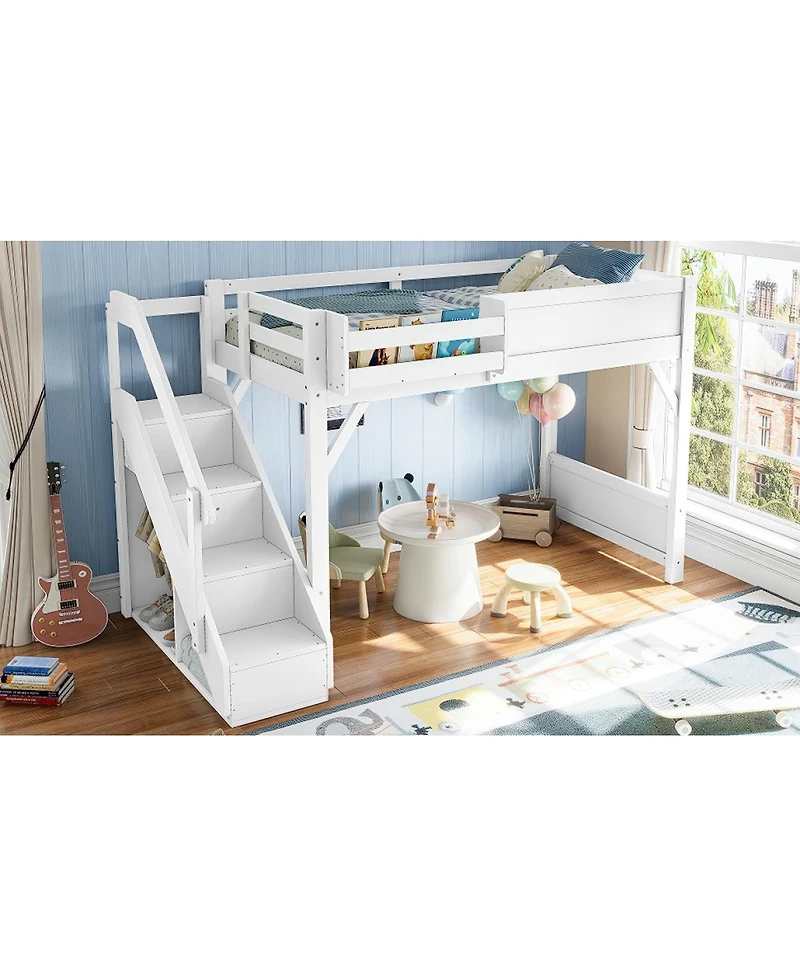 Streamdale Furniture Twin Loft Bed with Wardrobe, Storage, Shelves, Guardrails, Stairs