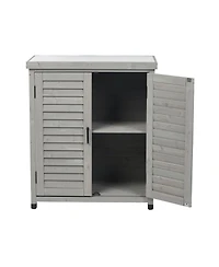 Streamdale Furniture Potting Bench with Storage Cabinet and Metal Table Top