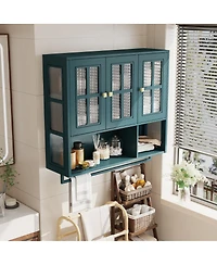 Streamdale Furniture Bathroom Wall Cabinet, 3-Door Wooden Cabinet with Open/Hidden Storage