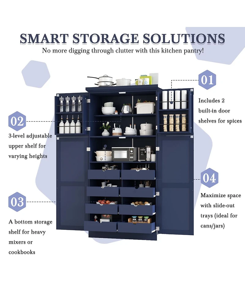 Streamdale Furniture Premium Shaker-Style Pantry Cabinet with 8 Pull-Out Trays