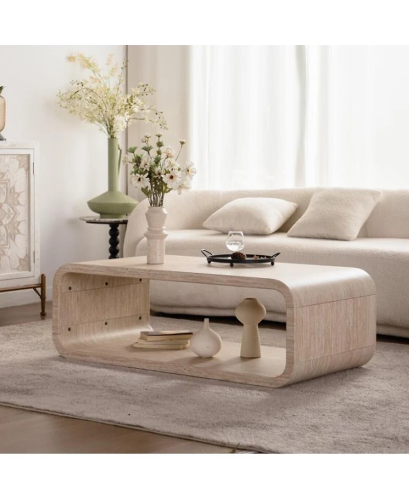 Streamdale Furniture Modern Open-Frame Curved Light Wood Coffee Table with Storage