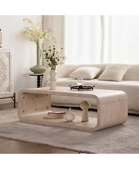 Streamdale Furniture Modern Open-Frame Curved Light Wood Coffee Table with Storage