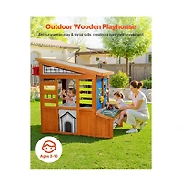 Slickblue Cedar Wooden Outdoor Kids Playhouse with Doorbell and Bird Nest