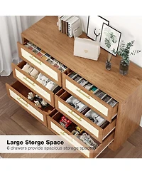 gaomon 47.2" Wood Burlap Style 6 Drawer Chest of Drawers