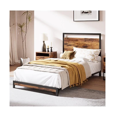 gaomon Bed Frame with Wood Headboard and Footboard, with Under Bed Storage, 6 Inch High, No Box Spring Needed, Easy Assembly