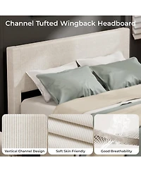 gaomon Size Platform Bed Frame with Tufted Wingback Headboard