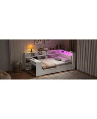 Streamdale Furniture Wood Twin Platform Bed with Storage, Trundle, Charging, Led, Desk, Headboard