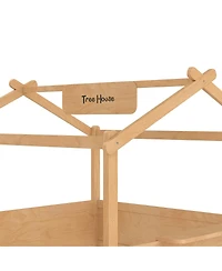 Streamdale Furniture Queen Size House Floor Bed with Guardrails, Roof, Tray & Signboard