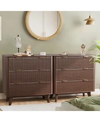 gaomon 2PCS Fluted Nightstand, Modern 3 Drawer Bedside Table with Faux Marble Top, End Table for Bedroom Living Room