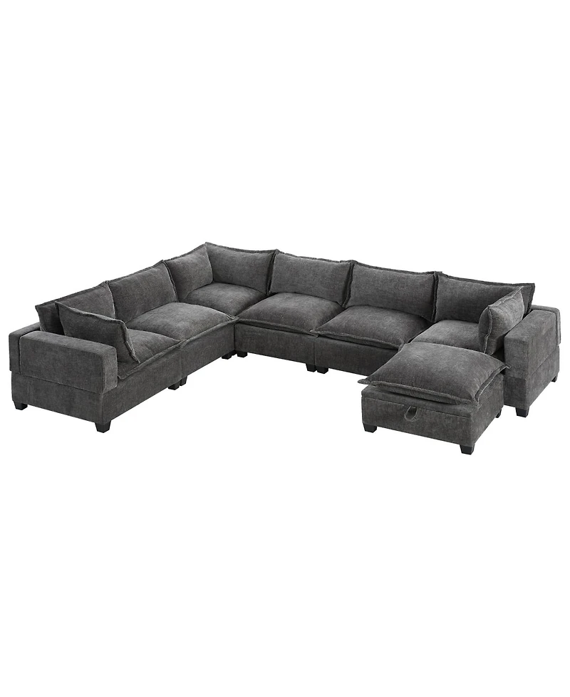 Streamdale Furniture 117 inches Modular Sectional Sofa with Storage Ottoman, 7 Seat U Shaped Couch