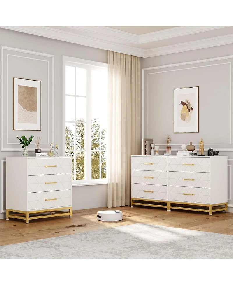 gaomon 3 Drawer Dresser for Bedroom, Modern Wood Dressers Chest of Drawers with Storage, Wide Drawers Tall Nightstand Metal Handles