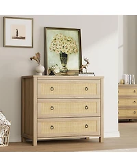 gaomon Rattan Dresser for Bedroom, Chest of Dressers 29" Tall Dresser for Closet with 3 Rattan Drawers Chest with Clothes Storage Cabinet