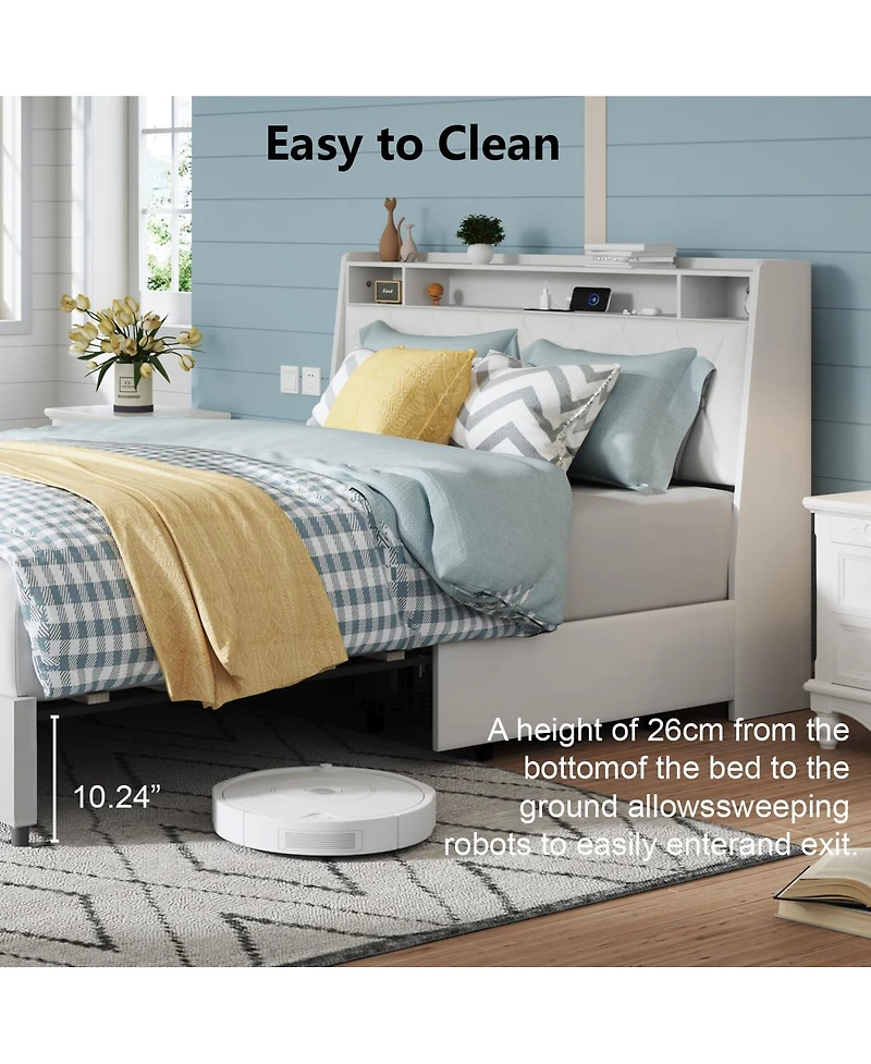 Streamdale Furniture Queen Bed Frame with Ergonomic Headboard, Outlets & Storage Shelf