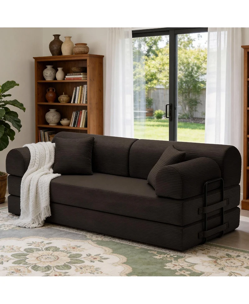 Streamdale Furniture 78 inches Convertible Sleeper Sofa Bed with Pillow, Corduroy Folding Mattress Couch