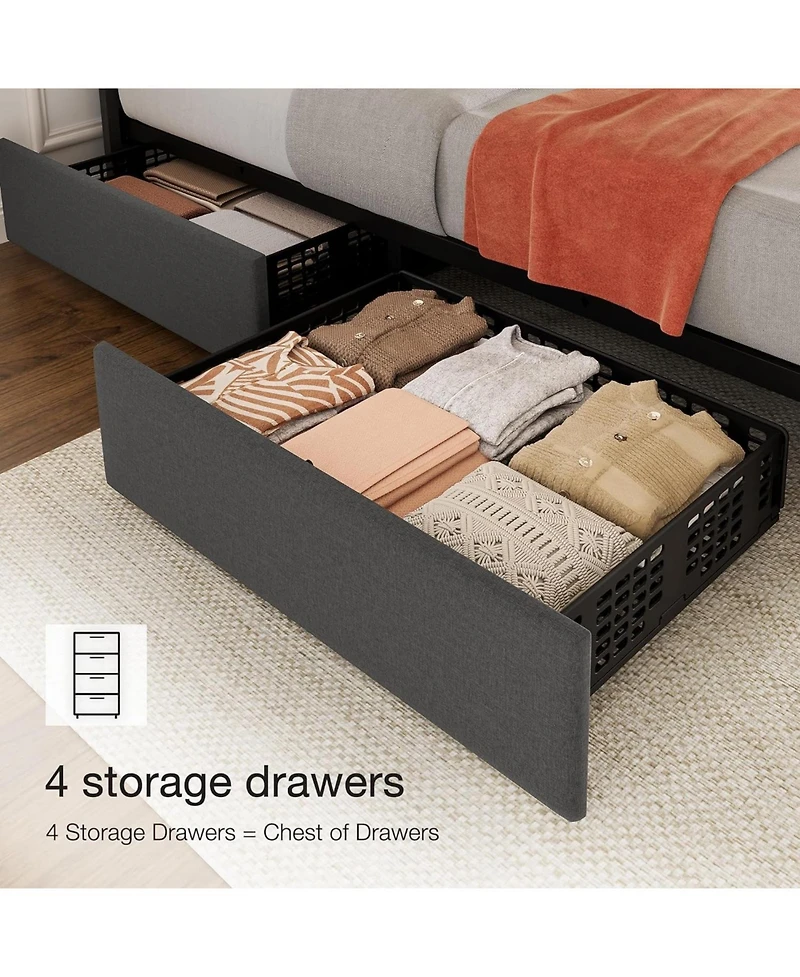 gaomon White Queen Pu Leather Upholstered Bed Frame with 4 Storage Drawers, Adjustable Headboard