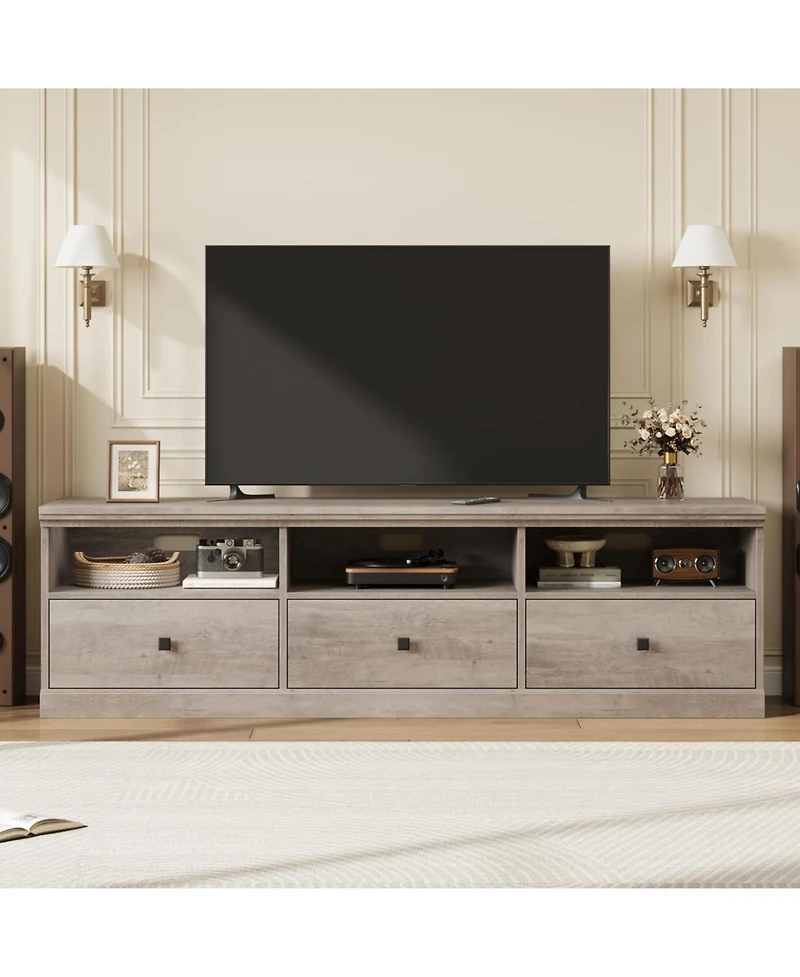 gaomon 70in Tv Stand for TVs up to 80", Mid Century Modern Entertainment Center with Storage Drawer and Open Shelves