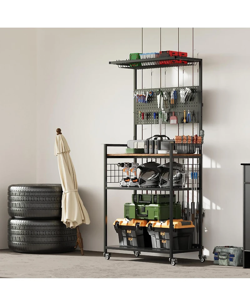 Streamdale Furniture Fishing Rod Storage Rack & Tackle Organizer Cart with Wheels