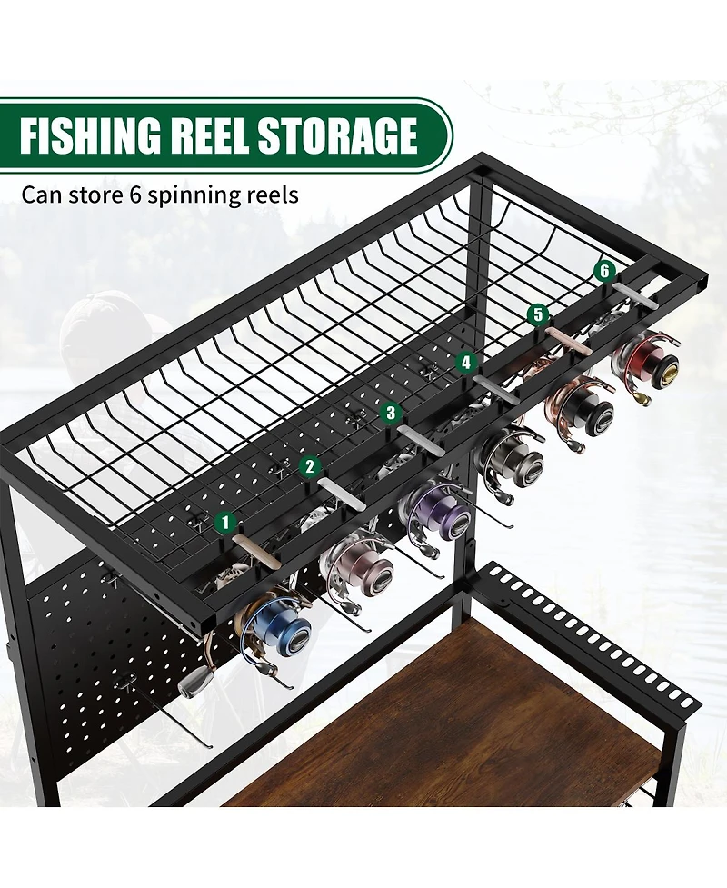 Streamdale Furniture Fishing Rod Storage Rack & Tackle Organizer Cart with Wheels