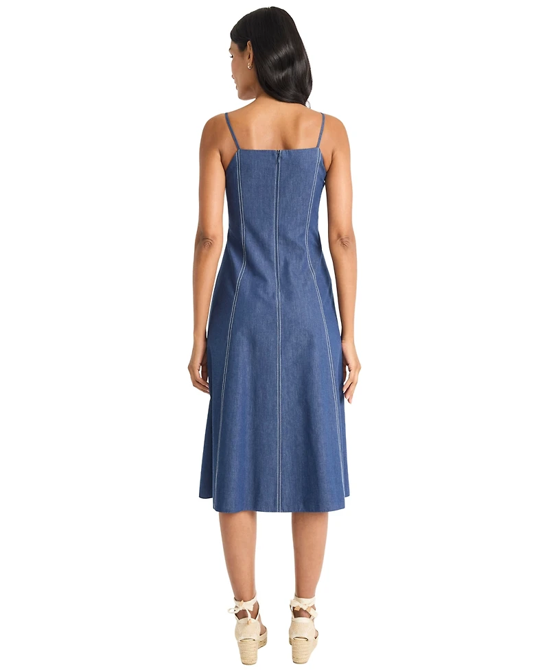 Maggy London Women's Sleeveless Chambray Midi Dress