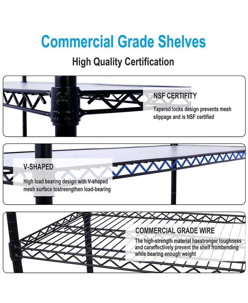 Rainsken 6-Tier Metal Wire Shelving Unit, Heavy Duty Adjustable Storage Rack with Wheels, Shelf Liners