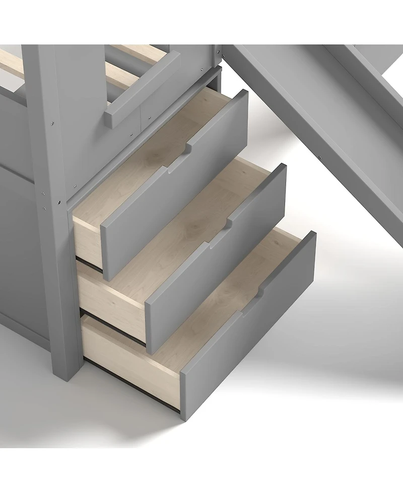 Streamdale Furniture Twin Loft Bed with Storage, Desk, Slide & Stairs