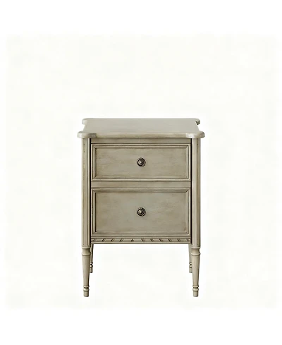 Yigii Wood 2 Drawer Farmhouse Nightstand with Antique Finish