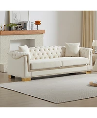 Streamdale Furniture Classic Modern Sofa, 84-inch Chesterfield with Rolled Arms and Tasseled Clouds in Velvet