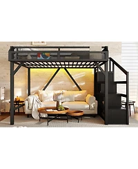 Streamdale Furniture Full Loft Bed with Storage Stairs, Shelves, Wardrobe, Usb, Led Lights