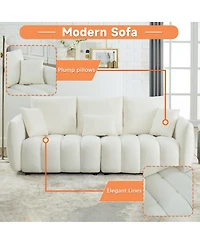 Streamdale Furniture Teddy Fabric Sofa w/ 3 Pillows & Cushions, Solid Wood Frame 3-Seater