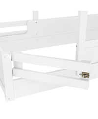 Streamdale Furniture Twin Size House Floor Bed with Guardrails, Roof, Tray & Signboard