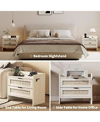 gaomon Rattan Bedside Table Nightstand, 2 Drawer, 1 Pcs Bedside Cabinet, Bedroom Organizer and Storage Cabinet