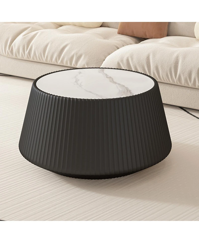 Streamdale Furniture Modern sintered stone top leather sofa coffee table