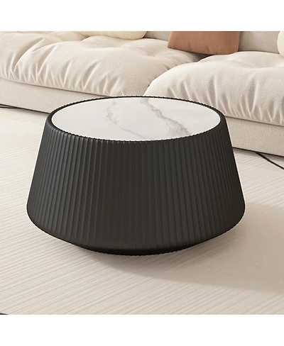 Streamdale Furniture Modern sintered stone top leather sofa coffee table