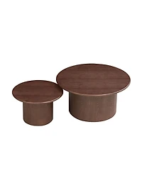 Streamdale Furniture Coffee Table Set of 2, Round Mdf Living Room Table, Walnut