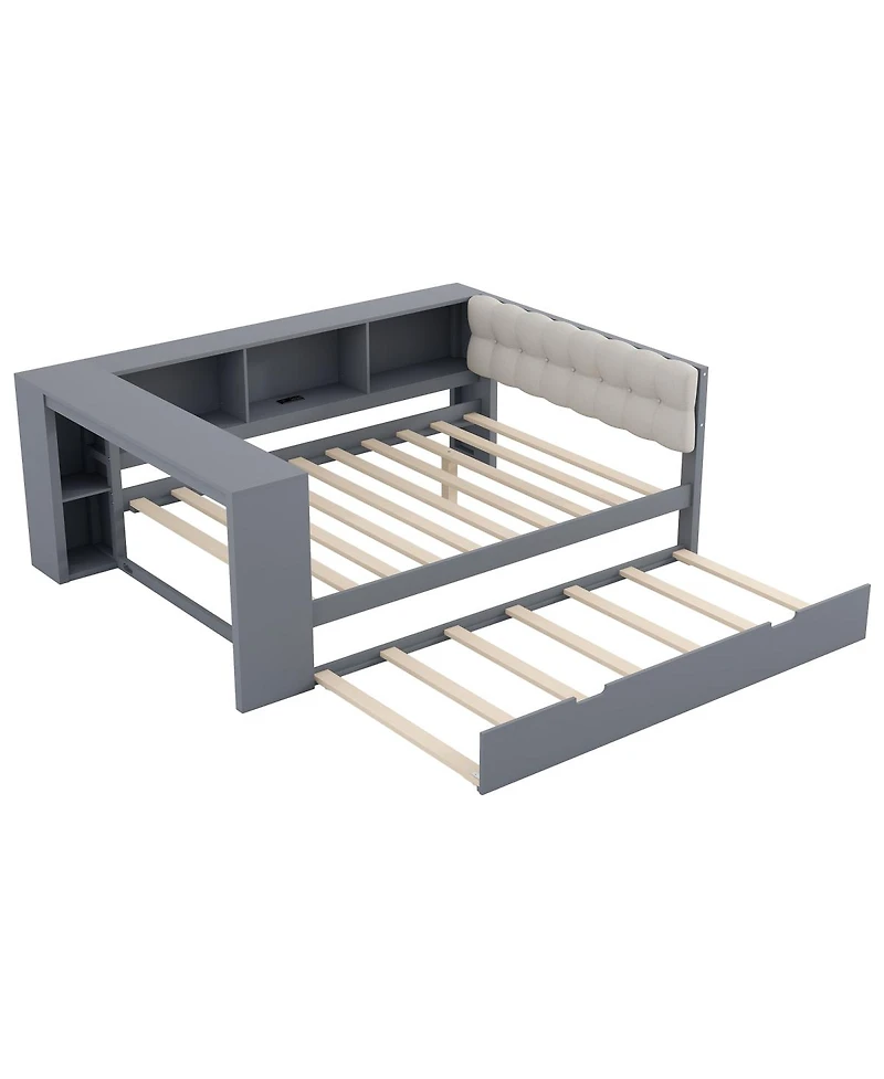 Streamdale Furniture Streamdale Wood Platform Bed w/Storage, Trundle, Charging Station